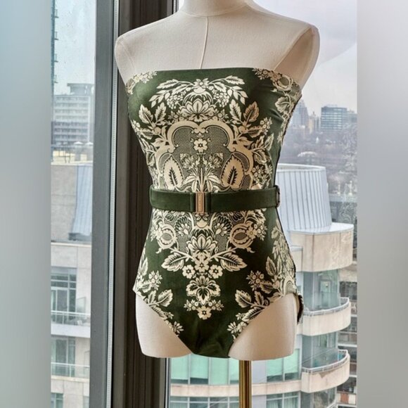 🆕 ZIMMERMANN 🧿 NWT Paisley Bandeau 1PC Swim Suit, Khaki Cream - Sz 2 US 6 - Picture 5 of 16